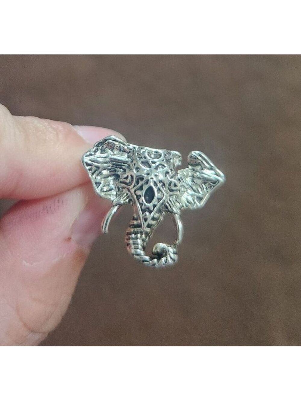 Bohemian Elephant Head Silver Tone Ring Size 6